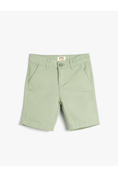 Koton Bermuda-Shorts, Basic-Chino-Tasche, Baumwolle, verstellbarer, elastischer Bund