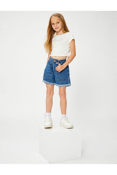 Koton Denim-Shorts mit elastischem Bund und geknöpfter Tasche aus Baumwolle