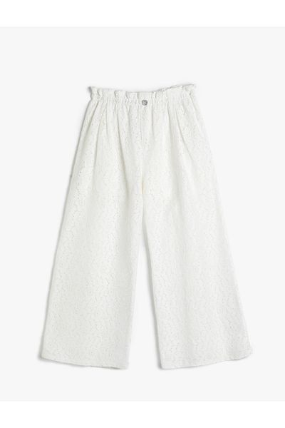 Koton Hose mit weitem Bein, halbgefüttert, elastischem Bund, Spitze