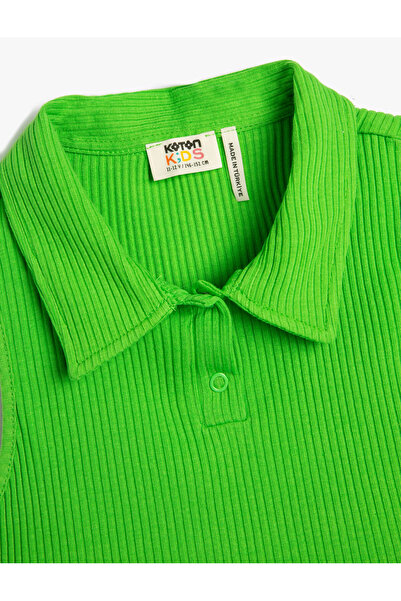 Koton Polo Neck Crop Top Αμάνικο βαμβακερό με ραβδώσεις