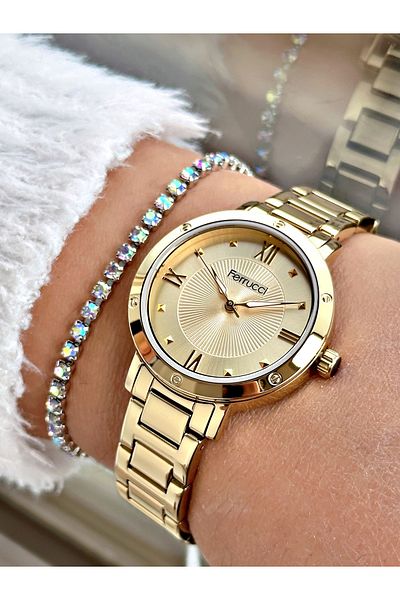 Ferrucci Gold Color Roman Numeral Simple Model Men's Wrist Watch + Bracelet