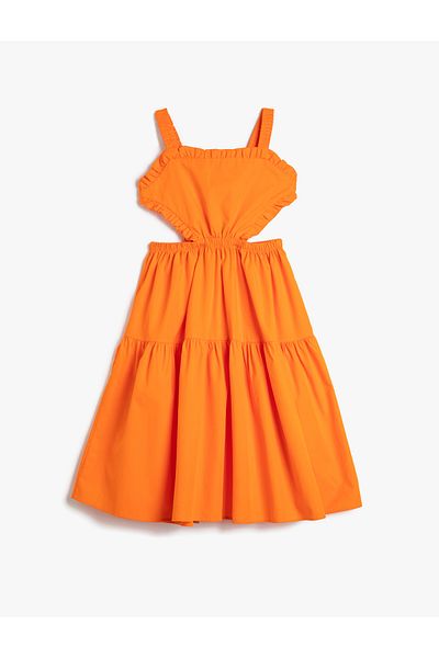 Koton Dress Midi Poplin Window Detailed Strap Ruffle Cotton