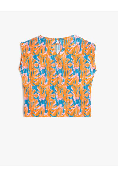 Koton Tricou plisat cu model floral, cu mânecă scurtă, cu gat