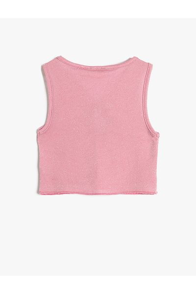 Koton Crop Top Sleeveless Window Detailed V-Neck Shiny