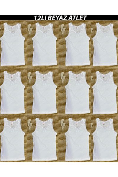 skycott 12 Pack White Girl's Tank Top Hanging Bow Detail 100% Cotton