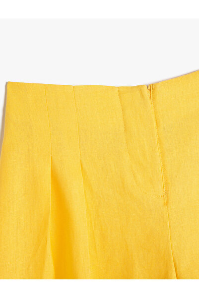 Koton Keten Şort Pileli Diz Üstü Beli Lastikli