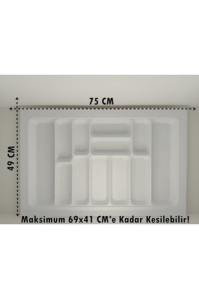 almital mobilya aksesuarları furniture accessories Λευκό συρτάρι 75x49 cm - 12 θήκες, λεπτομέρεια για κουτάλια, δυνατότητα κοπής 69x41 cm