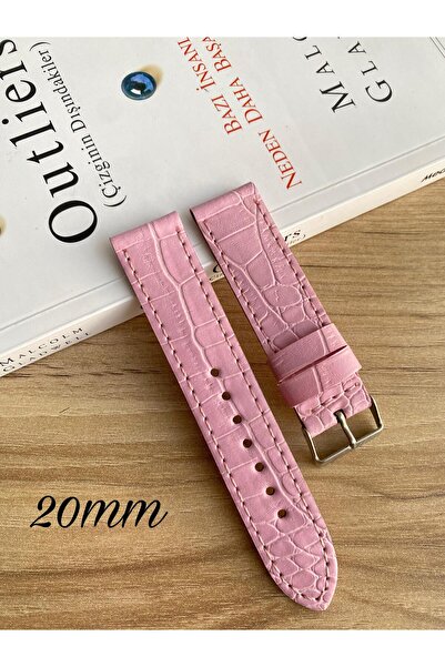 Prizma 20mm Pembe Croco Desen Suni Deri Saat Kordonu. 18-10-22-24 ve 26mm Gen...