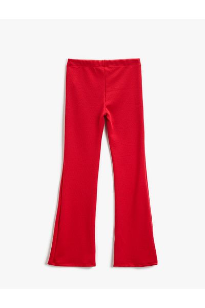Koton Flared Leg Trousers with Slit Detail, Ribbed, Elastic Waist