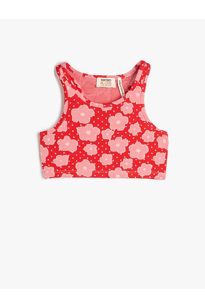 Koton Sportler-Crop mit Blumenmuster, ärmellos, Rundhalsausschnitt, schmale Passform