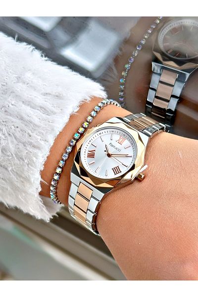Ferrucci Rose Silver Color Steel Cord Star Model Women's Wrist Watch + Bracelet