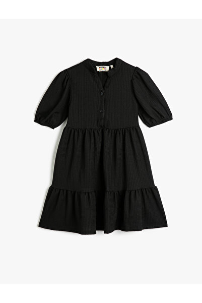 Koton Dress Long Short Balloon Sleeve Mandarin Collar Buttoned