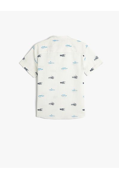 Koton Shirt Short Sleeve Cotton Printed Pocket Detailed
