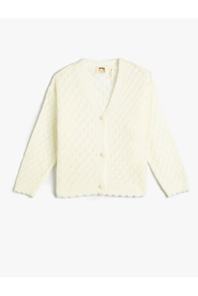 Koton Strickjacke mit V-Ausschnitt, geknöpft, weich strukturiert, lange Ärmel