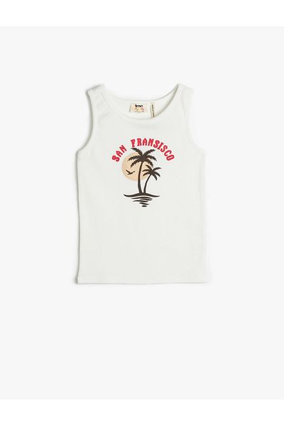 Koton Ärmelloses, bedrucktes Tanktop aus gerippter Baumwolle