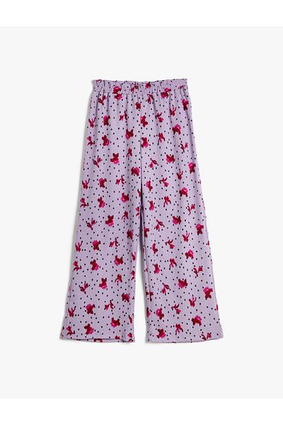 Koton Polka Dot Trousers, Floral, Elastic Waist, Textured