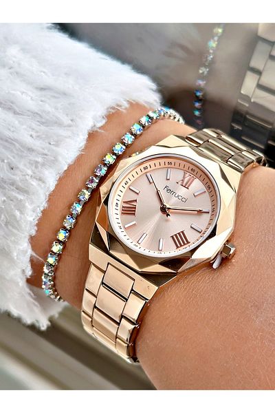 Ferrucci Rose Gold Color Steel Cord Star Model Women's Wrist Watch + Bracelet
