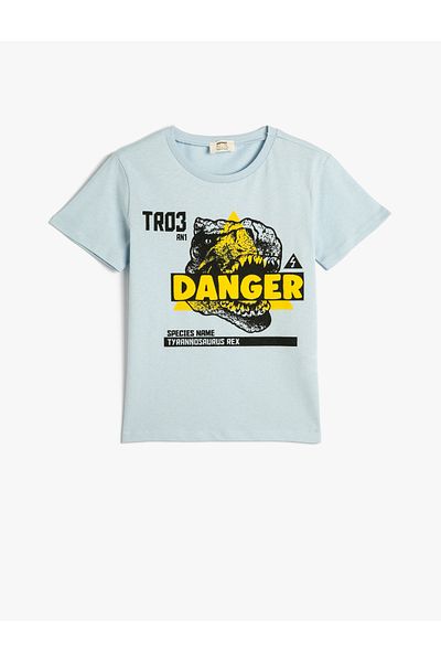 Koton Tricou din bumbac cu mânecă scurtă cu imprimeu din dinozaur și cu gâtul rotund