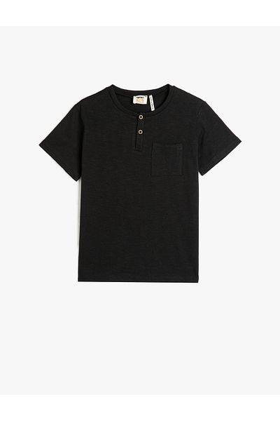 Koton Tricou de bază cu gât rotund, mânecă scurtă, cu nasturi, bumbac