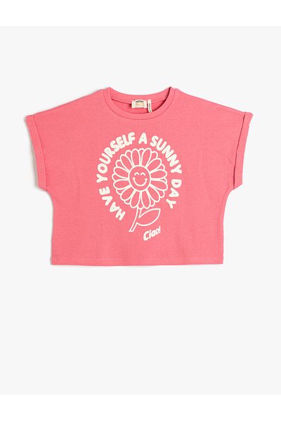 Koton Crop T-Shirt Oversize Short Sleeve Crew Neck Cotton