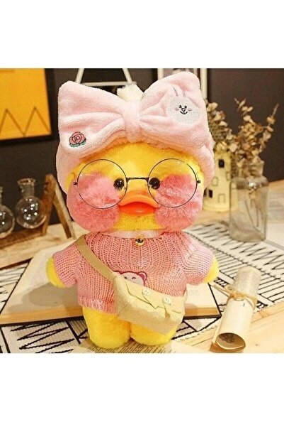 Funlas Hediyelik Lalafanfan Duck Gözlüklü Çantalı Sevimli Ördek Oyuncak Peluş Doğum Günü Hediyelik