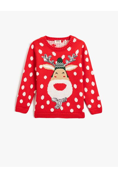 Koton Knitwear Sweater Deer Embroidered Long Sleeve