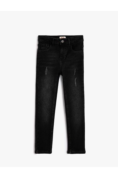 Koton Denim Trousers with Adjustable Elastic Waist, Narrow Leg Pocket Cotton - Slim Jean