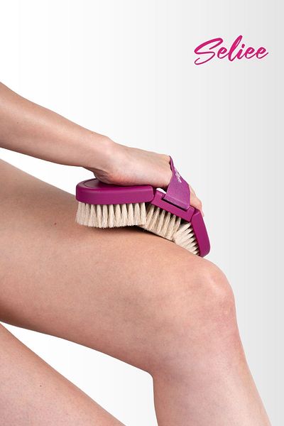 Seliee Ergonomic Natural Horsehair Cellulite Brush (with Storage Box Gift)