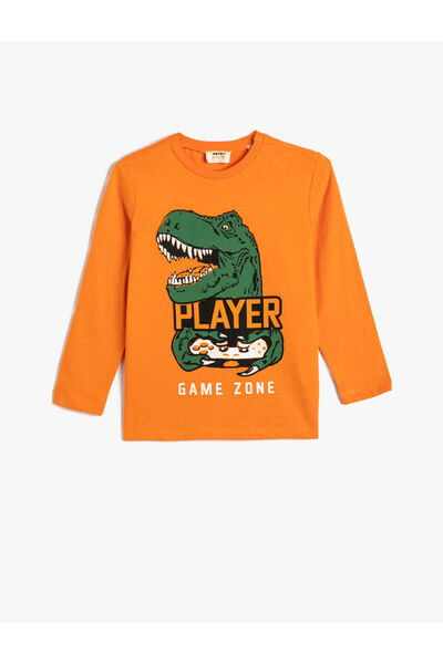 Koton T-Shirt mit Dinosaurier-Aufdruck, langärmlig, Rundhalsausschnitt, Baumw...