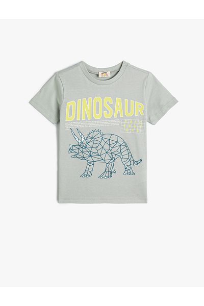 Koton T-Shirt Dinosaur Printed Short Sleeve Crew Neck Cotton