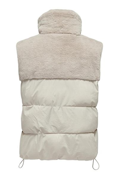 ONLY Onlwanja Women's Vest - Stand Collar and Plush Detail, Stone 15322053