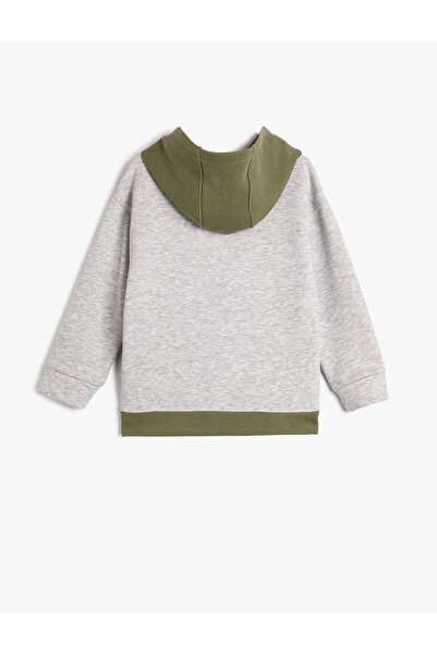 Koton Kapşonlu Sweatshirt Şardonlu Renk Bloklu Fermuar Cep Detaylı