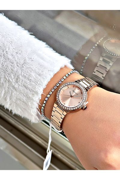 Ferrucci Rose Gold Color Stone Model Simple Women's Wrist Watch + Bracelet