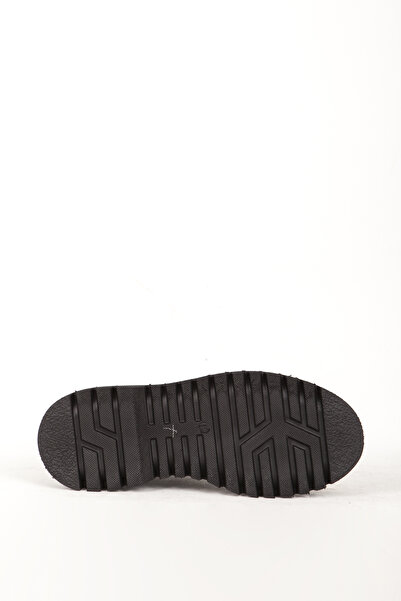 Dericlub Kadın Kalın Tabanlı Bağcıklı Günlük Bot Gerçek Deri Br 66357 Siyah