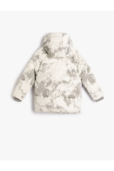 Koton Kapuzenmantel mit Füllung, Batikmuster, Fleece-Innenfutter und Windschutz