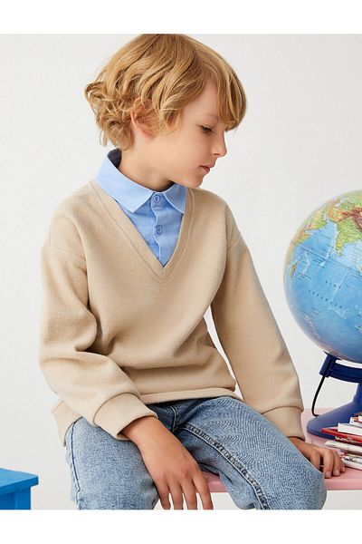 Koton Soft Texture Shirt Collar Sweat - Long Sleeve and Ribbed