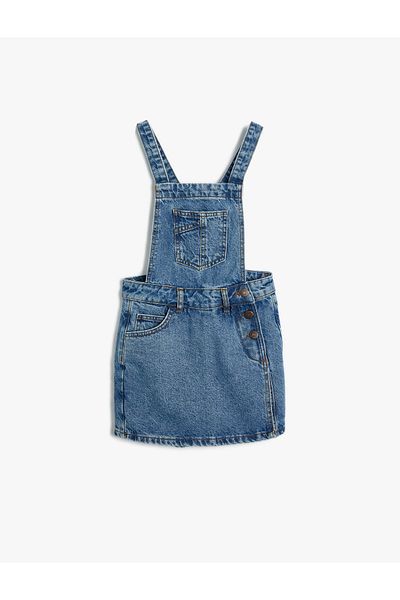 Koton Rochie Basic Denim Salopet cu Buzunare Bumbac