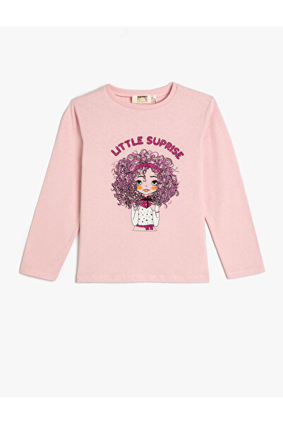 Koton Tişört Uzun Kollu Bisiklet Yaka Baskılı Pamuklu