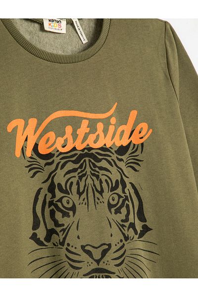 Koton Sweatshirt Tiered Long Sleeve Crew Neck Tiger Printed