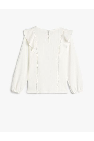 Koton Bluse mit langen Ärmeln, Rundhalsausschnitt und Rüschen aus Baumwolle