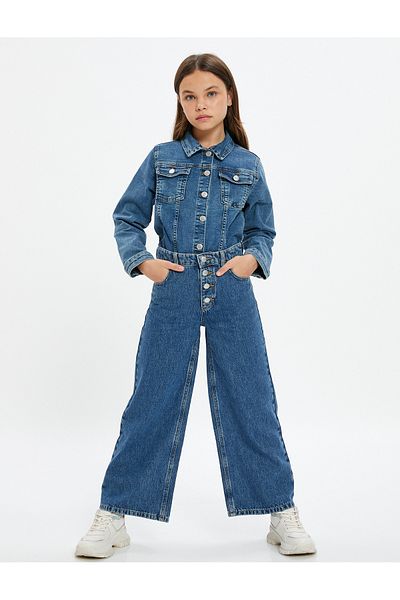 Koton Jachetă din denim cu mânecă lungă din bumbac cu buzunar cu clapă