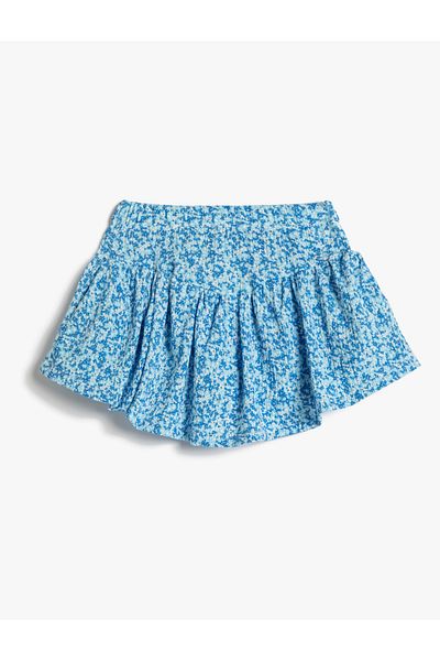 Koton Floral Skirt with Elastic Waist and Pleated Texture