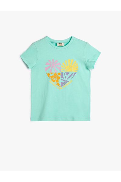 Koton Heart Printed Cotton Short Sleeve T-Shirt