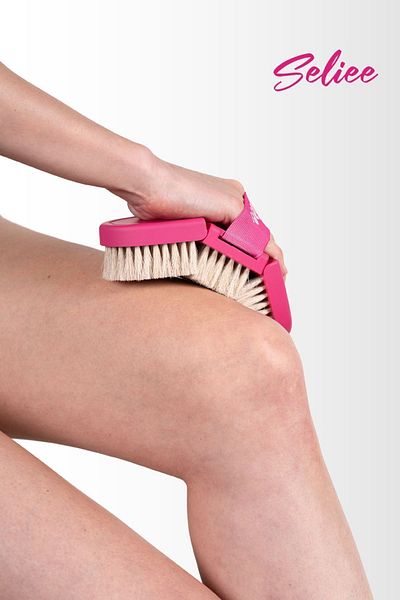 Seliee Ergonomic Natural Horsehair Cellulite Brush (with Storage Box Gift)
