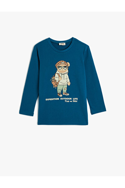 Koton T-Shirt mit langen Ärmeln und Rundhalsausschnitt aus Baumwolle mit Tedd...