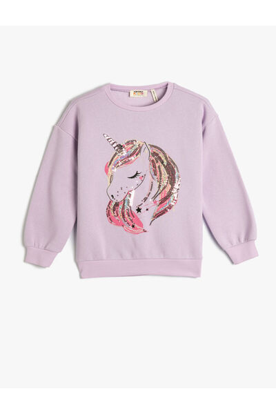 Koton Einhorn-Sweatshirt, mit Pailletten bestickt, roségoldener Rundhalsaussc...