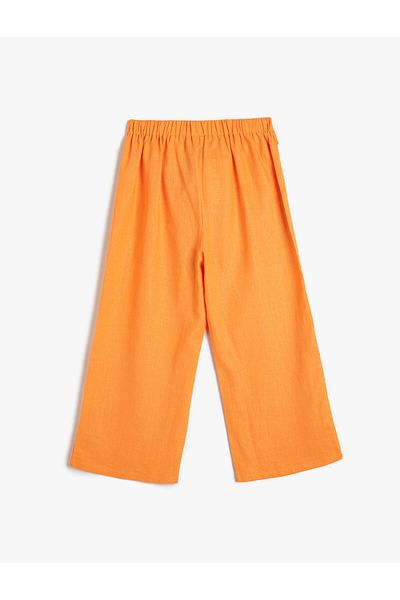 Koton Linen Trousers Wide Leg Belt Detailed Elastic Waist