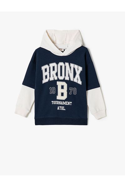 Koton Boys' College Sweatshirt - Hoodie, Cotton, Applique Detail, Navy Blue4Wkb10174Tk