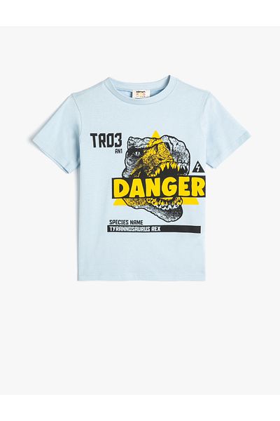 Koton Dinosaur Printed Cotton Short Sleeve T-Shirt - Crew Neck