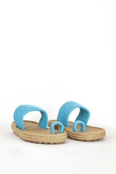 Dericlub Papuci de damă cu talpă de paie albastră - Flip Flops Zy 7747
